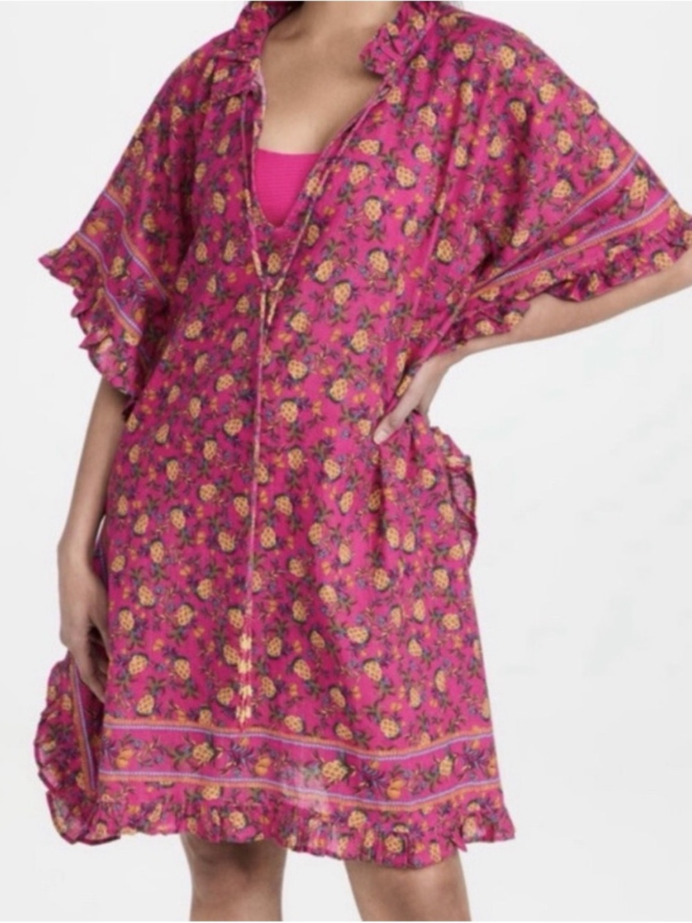 FARM Rio Hot Pink with Pineapples Ruffle-Trim Swim Coverup